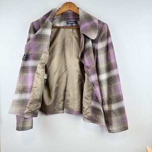 Evan-Picone Plaid Jacket Womens 12 Purple Brown Wool Blend Excellent JAPT25TZ